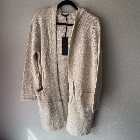 NWT Jenni Kayne Cotton Linen Hooded Sweater Coat Cardigan in Natural M - Picture 2 of 9